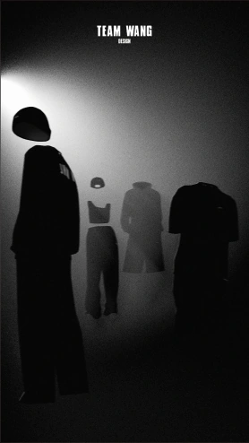 A group of dark clothing silhouettes receding into light