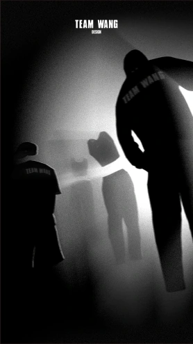 Black garment silhouettes crossing a diagonal beam of studio light